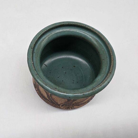 Handmade Green & Brown Ceramic Vase Pot With Textured Floral Design Signed - Picture 3 of 9